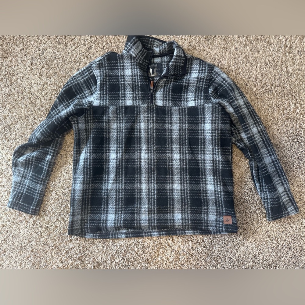 John Wayne Brand Classic Plaid Zip-Up Sweater in Black and Gray
